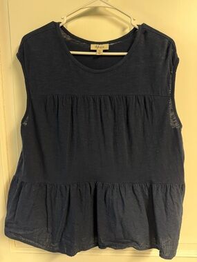 Style & Co. Navy Sleeveless Tiered Peplum Tank Top